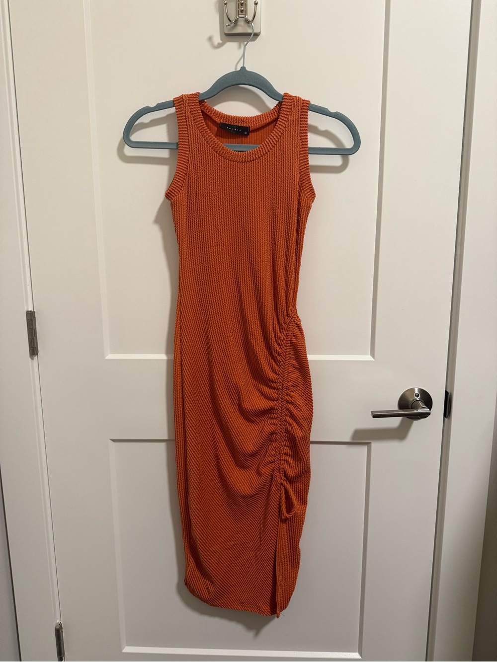 NWT Sleeveless Orange Ruched Midi Dress